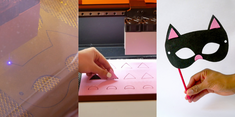 Details of the 'meow-licious' mask production and its laser cutting process with OKU Desk